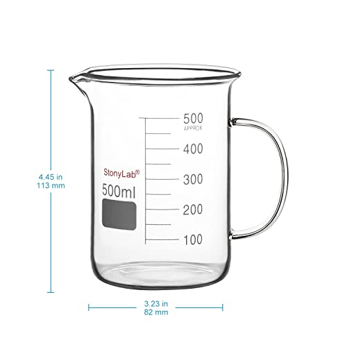 כוס זכוכית Stonylab עם ידית, זכוכית בורוסיליקט בורוסה בוגר כוס גריפין עם ידית ושפכה זרבובית, 500 מל