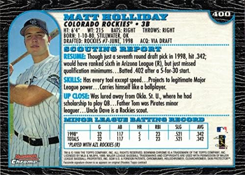 1999 בייסבול של באומן כרום 400 כרטיס טירון מאט הולידיי