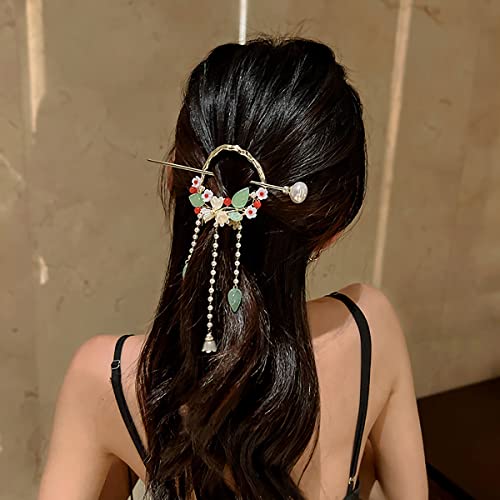 1 יחידות סיני יפני סגנון שיער מקלות האנפו פרל שיער מקלות אכילה סיני שיער פרח ציצית סיני שיער אביזרי מסורתי סיני קאיר אבזר עבור נשים בנות ארוך שיער