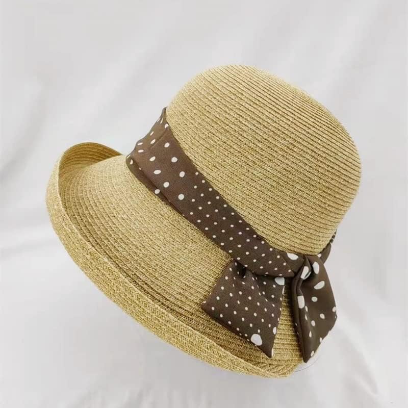 Zsedp Bow Dotband Hatband קיץ קצה מתולתל מתקפל לנשים כובע חתונה באלי ירח דבש כובע חוף