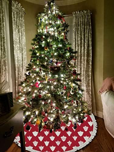 עץ חג מולד שמח באגוטי אדום שנה אדום השנה החורף חצאית חג המולד חצאית צווארון מחצלת מחצלת מחצלת לחג המולד קישוט קישוט למסיבות חג 48 אינץ '