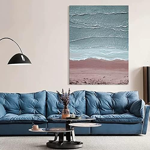 Jfniss art 3d ציורי אמנות מופשטים - ציורי שמן על בד כחול אוקיינוס ​​אוקיינוס ​​ידני מופשט יצירות אמנות קיר קיר ציורי אמנות קיר ציור עיצוב בית מודרני, 90x120 סמ