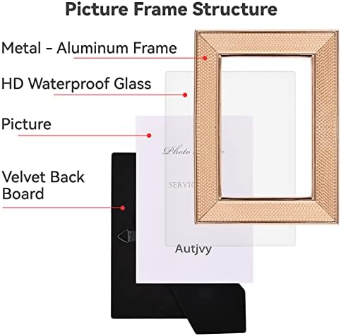מסגרת תמונה Autjvy 5x7, מסגרת מתכת אלומיניום מזהב מבריק עם זכוכית HD ממש, מתאימה לקישוט השולחן והקיר, מתאימה 5 על 7 תמונות