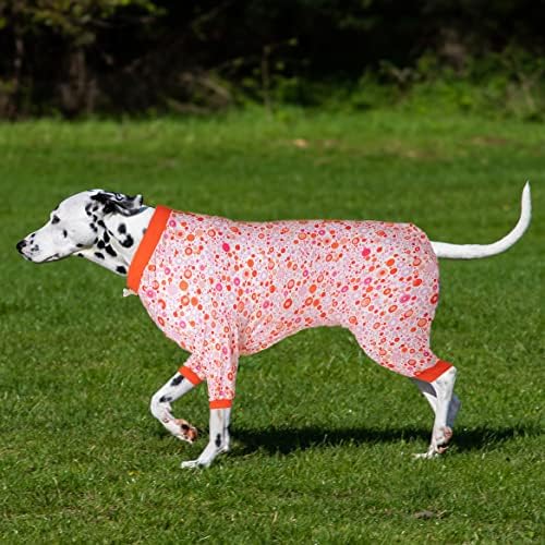 כלב כלבים של Lovinpet לכלבים גדולים, UV & Post הגנה אופרטיבית לבוש כלבים, כיסוי סרבל כלבים, נקודות קטנות ומתיחות נמתחות הדפסים ורודים בהירים פיג'מה לכלבים גדולים 3xl