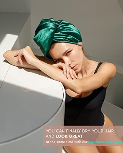 חפצי SMPL מגבת עטיפת שיער מיקרופייבר, שכבה כפולה שיער מתולתל מגבת טורבן לנשים - מגבת ייבוש שיער סאטן לשיער מתולתל