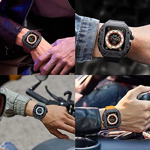 ערכת Mod Mod של Dzhtus עבור Apple Watch Ultra 49 ממ מגן על סיבי פחמן מכסה סיליקון פס לסדרת Iwatch 8 7 45 ממ 44 ממ