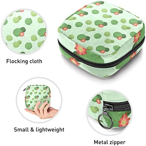 מפית סניטרית אחסון תיק, נייד לשימוש חוזר וסת כרית רוכסן שקיות, טמפון אחסון פאוץ עבור נשים בנות, לוטוס פרח קריקטורה ירוק