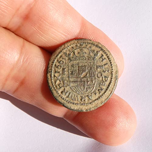 1663 B Phillip IV 16 Maravedis Tastle Colonial Colonial And Lion Caribbean Pirate Era Coin 315 מוכר מאוד בסדר