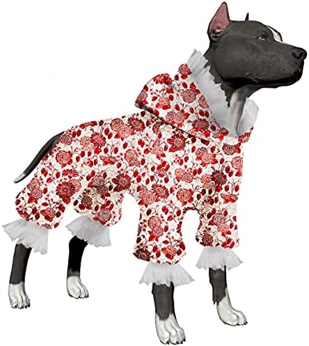Lovinpet Pitbull Dog Opersies, הקלה על חרדה, אנטי ללקק פיג'מה כלבים ג'אמי, רצועה רפלקטיבית באופנה בפארק הדפסי דובדבן קורנים מתכת