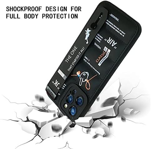 BAKKFA INS COOR OFF PUFFER תואם למארז ה- iPhone 14 Pro Max עם עמדת צמיד מתכווננת, נעלי ספורט גרפיקה של מותג סיליקון רך תווית לבנה לופי עטיפת טלפון אטום הלם לבנים