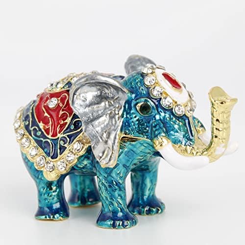 קופסת תכשיט תלת -כחול כחול קטן צירים קופסאות יהודיות קופסאות פיל צבוע ביד מתנת פיל