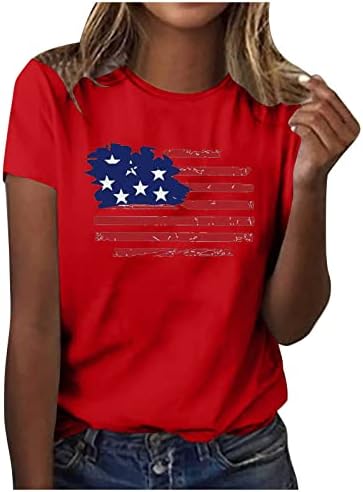 זלזול 4 ביולי של כוכב דגל אמריקאי מזדמן של נשים, שרוול קצר שרוול צווארון חולצות פטריוטיות