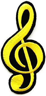 הטרבל צהוב צהוב גיליון גיליון מוזיקלי מוסיקה G מוזיקאי שלט DIY רקום תפור על ברזל על טלאי לתרמילים בגדי ג'ינס בגדים וכו '.