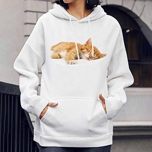 קפוצ'ונים לנשים צמרות חמוד יום האהבה ההדפסה של כלב הדפס משיכת שרוול ארוך סוודר ברדס עם גודל עם כיס עם כיס