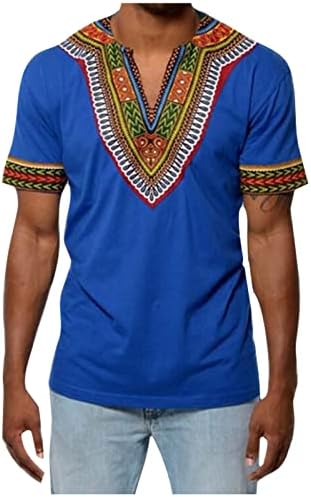 Afircan Ethnic V צוואר חולצות שרוול קצר לגברים חולצות מודפסות גרפיות מצחיקות 2023 קיץ היפסטר רגוע.
