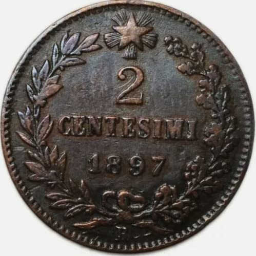 1895-1900 2 סנטימימי מטבע איטלקי היסטורי. אנדר ימין המלך אומברטו הראשון, הונפק על ידי שמאלנים. 2 סנטיסימי שדורג על ידי המוכר המופץ