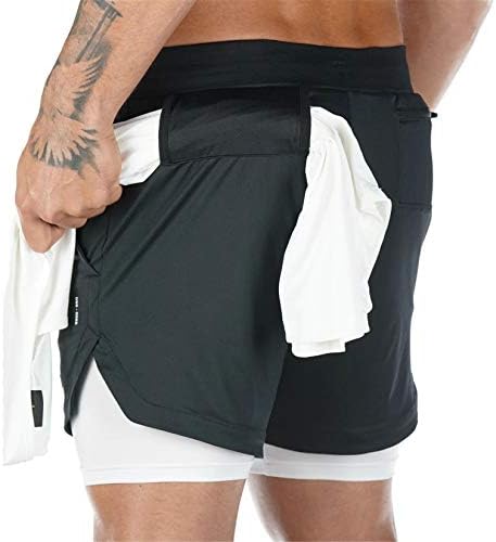 Andongnywell גברים 2 ב 1 מכנסי אימון כושר קצרים אלסטיים אימוני גוף פיתוח מכנסיים קצרים