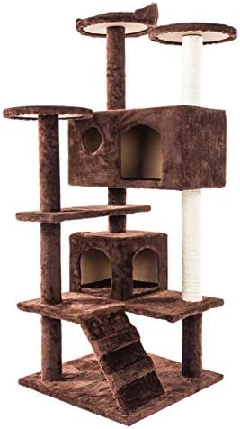 זקי 52-אינץ רב קומות חתול עץ דירה ריהוט עם סיסל-מכוסה גרוד, 2 קטיפה בתי גידול עבור גורים, חתולים וחיות מחמד