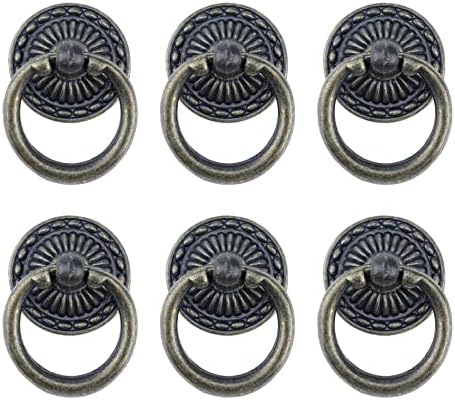 טבעת הווינטג 'שלי מושכת ידיות ברונזה עתיקות מושכות מטפלות במגירת ריהוט חומרה משיכה טבעת ארונות משיכה עם ברגים חבילת 6