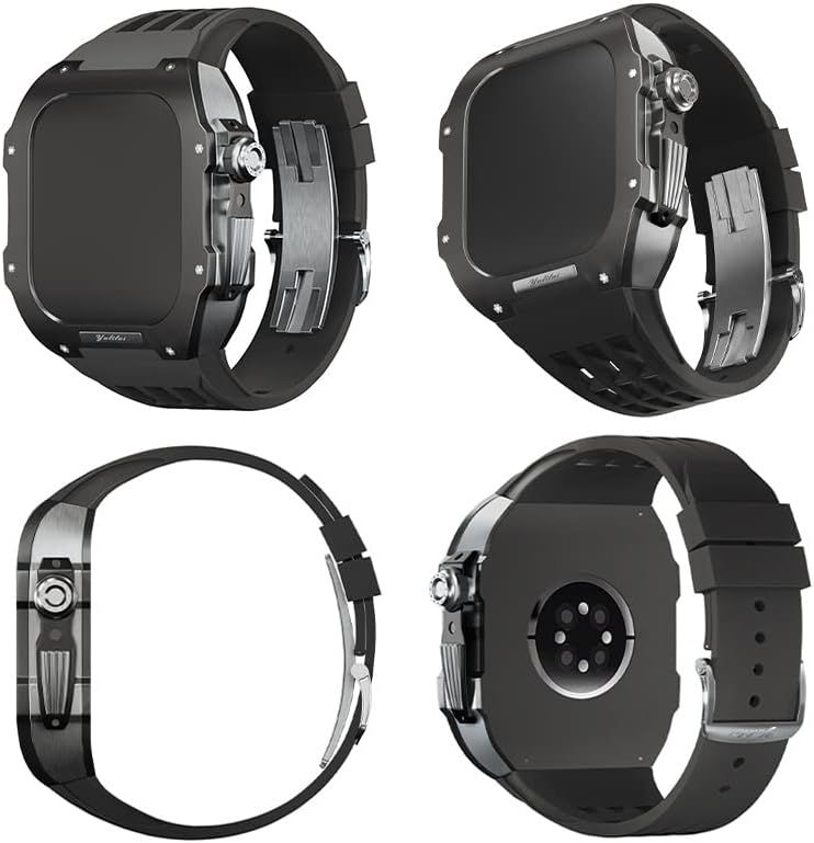 Azanu Titanium Case Band for Apple Watch Series 7 8 Series החלפת רצועת סיליקון בדרגה גבוהה, רצועת שעון יוקרה לרצועת IWatch 45 ממ
