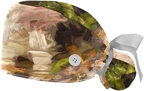 כובעים רפואיים של Lorvies לנשים עם כפתורים שיער ארוך, כובע עבודה מתכוונן 2 חלקים, ציור שמן אוגר חיות בר יער