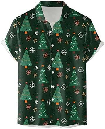 כפתור חג המולד של ZDDO לגברים למטה חולצות שרוול קצר 3D מצחיק גרפיקה חולצה הוואי מזדמנת חולצות חג המולד של חולצות באולינג