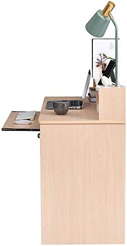 מקלדת מחשב מגש ומגירה קטן בית משרד חדר שינה, שיעורי בית ובית ספר לומד כתיבה שולחן עבור תלמיד עם אחסון, טבעי מייפל