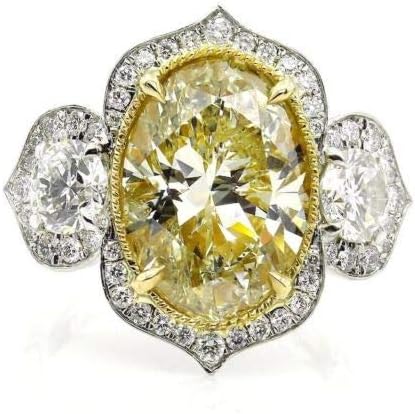 ג ' ני חנות נוצץ סגלגל צהוב סיטרין טבעת לבן טופז נשים חתונה תכשיטי 925 כסף