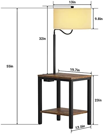 מנורת רצפה לד ליטימקס עם שולחן-שולחן קצה כפרי עם יציאת טעינה, שקע חשמל, מדפי שידה ליד המיטה, שולחן צד עם קריאת אור עומד לסלון, חדר שינה, נורה כלולה