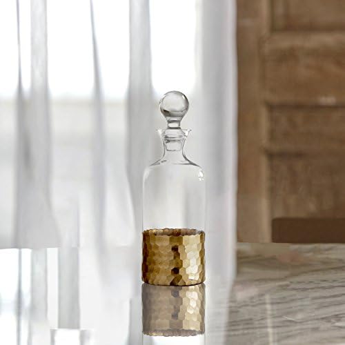 ערכת דקנטר ויסקי דקורטיבית של Fitz & Floyd עם כוס עליונה ליין, בורבון, ברנדי, משקאות חריפים, 5 חלקים, דפנה זהב