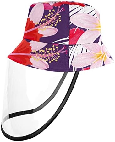 כובע מגן למבוגרים עם מגן פנים, כובע דייג כובע אנטי שמש, פרחי הוואי עלי דקל וינטג 'טרופי