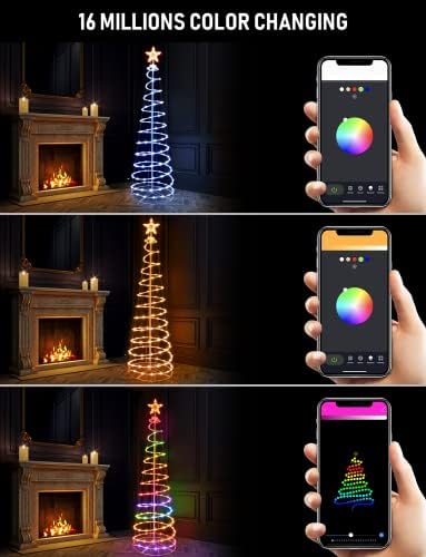 עץ חג המולד ספירלה חיצוני, עץ חג מולד מואר לפני 6ft עם אורות, בקרת אפליקציה משתנה צבע מלאכותי עץ חג המולד מוסיקה סנכרון סצנה מצב טיימר