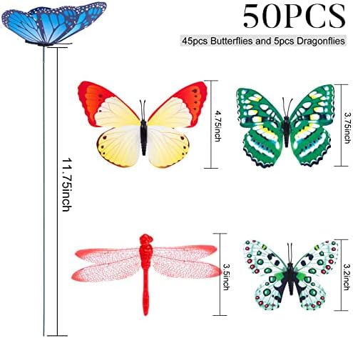 VGOODALL 50 יח 'סכומי פרפר זוהרים ושפירית שפירית זוהרת קישוטי גינה קישוטי, קישוטים לגן פרפר אטום למים לחצר חיצונית, חצר חיצונית, סיר צמח פטיו, קישוט לחג המולד