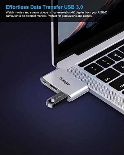 USB C ל- HDMI 4K מתאם, INTPW MINI MINI USB-C רכזת עבור MacBook Pro & MacBook Air מופעלת כפולה 3 יציאות, 1 יציאת USB 3.0, 100 ווא