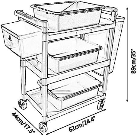 פולג ' האדי מטלטלין עגלות, ביתי הגשת עגלת פלסטיק 3-מדף עגלת עגלת עבור מלון מסעדה בית ספר בית חולים, עם גלגלים 5 נעל קיבולת / שחור/62 * 44 * 89 ס מ