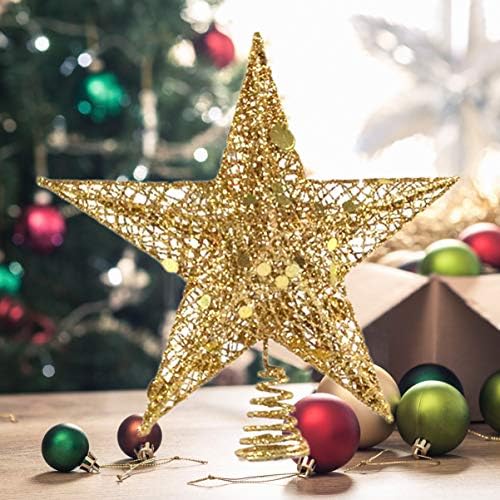 קאבילוק וינטג 'תפאורה ביתית חג המולד טופר נוצץ כוכב ברזל נוצץ עם חמש נקודות חג המולד חג המולד.