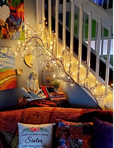 אורות גפן ערבה, עץ מנצנץ דגם 8 פלאש עם שלט רחוק, אורות עץ קיר גמישים בגודל 8.5ft לקישוטי חדר שינה בסלון, 160 נוריות LED אורות ענף עץ מוארים לעיצוב פינתי קיר