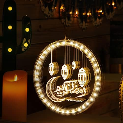 אורות קארם רמדאן תלת מימדיים, ירח וכוכב קישוט איסלאם קישוט פיות קישוטי אורות חלון, סוללה בסגנון מוסלמי אסלאמי מופעלת לעיצוב מסיבת חדר שינה מקורה חיצוני