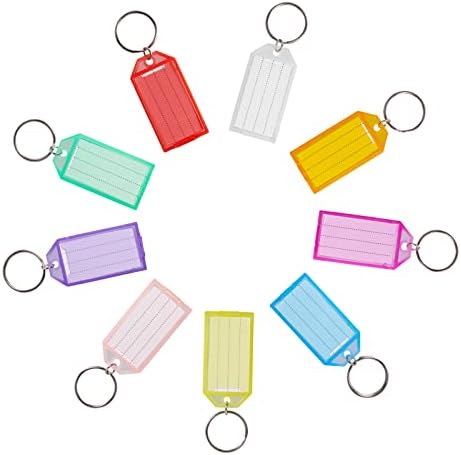 תגי מפתח קשה פלסטיק עם פיצול טבעת ותווית חלון 9 מגוון צבעים עבור זיהוי תרמיל פוב כונן רכב מפתחות