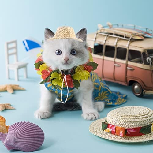 כובע קש מתכוונן בן 4 חבילות, כובע כובע סומבררו כלב אופנה, מסיבה מקסיקנית הוואי גן גן דלי שמש לחתול, כלב קטן, ארנב