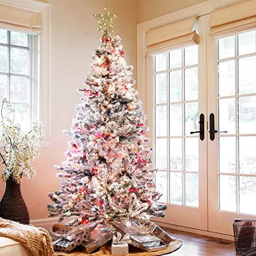 MAIAGE 10 אינץ 'טופר עץ חג המולד עם 20 נורות LED, קישוטים לעץ חג המולד נוצץ זהב לחג מסיבות בית קישוטי חג המולד חורף, לבן חם