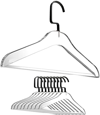 קולבי בגדי אקרילים ברורים - 10 חבילות מארגן ארונות מסוגננים וכבדים עם ווים פלדה מצופה כרום - חריצים שאינם החלקה למקטורן חליפה, סוודר - על ידי עיצוב