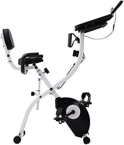 אופניים נייחים אופניים מתקפלים אופניים אופניים מקורה אופניים 8 רמות התנגדות מגנטית מתכווננת עם רצועות התנגדות לזרוע ומוניטור לב מושלם מכונת פעילות גופנית ביתית עבור Cardio
