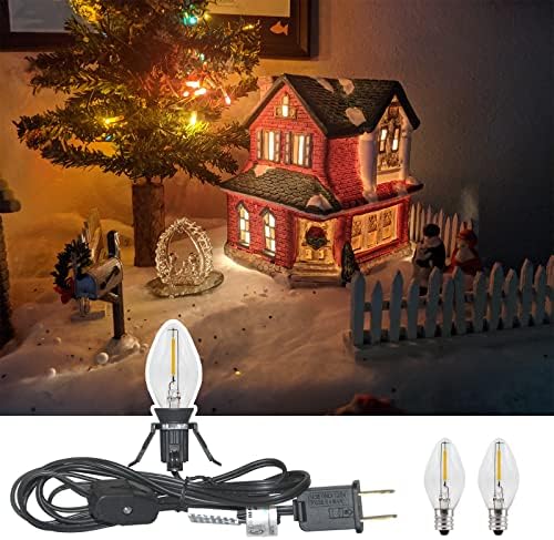 KONICTOM 6ft חוט אביזר עם נורות LED אחד, מכה עובש אור שחור שחור עם תקע מתג הפעלה/כיבוי, אורות מיתר LED C7 לעיצוב חג של כפר הכפר מלאכה, 2 סטים