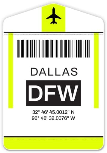 סקווידי דאלאס פורט וורת 'טקסס קוד שדה תעופה DFW Travel Taggage Tag - מדבקות מדבקה ויניל לטלפון, מחשב נייד, בקבוק מים