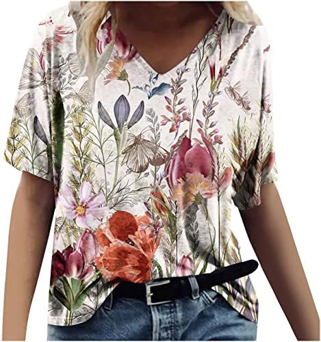 Mujer Tie Dye Estampado Floral Camiseta Tops 2023 Manga Corta Camiseta Blusas Cuello Redondo Al Aire libre túnica tela