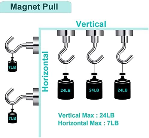 Ucinnovate ווים מגנטיים חובה כבדה, מגנטים נואודימיום של 24 קילוגרמים עם ווים למקרר, 12 יח 'ווים שייט חזקים לתלייה, קולב מגנטי לגריל, ארגז כלים, אחסון