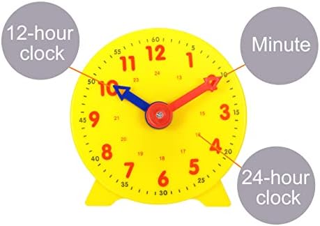 שעון הוראה של פטיקיל 4 אינץ ', למד שעון למידה ספר לשעון אנלוגי שעון אנלוגי שעון 24 שעות 2 נקודות תנועה מכוונת למורה בכיתה, צהוב