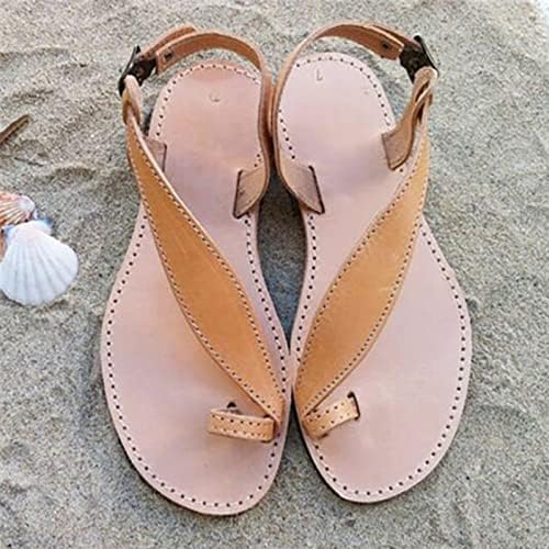 באהבה שטוח סנדלי נשים מקרית רטרו סגנון חופשת חוף סט הבוהן לנשימה החלקה נעלי סנדלי