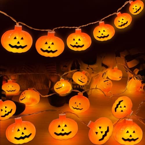 Turnmeon Halloween אורות מיתר דלעת תפאורה עם טיימר 10 ft 20 LED LED BIG 3D JACK-O-LANTER FINTTRIN LIGHT